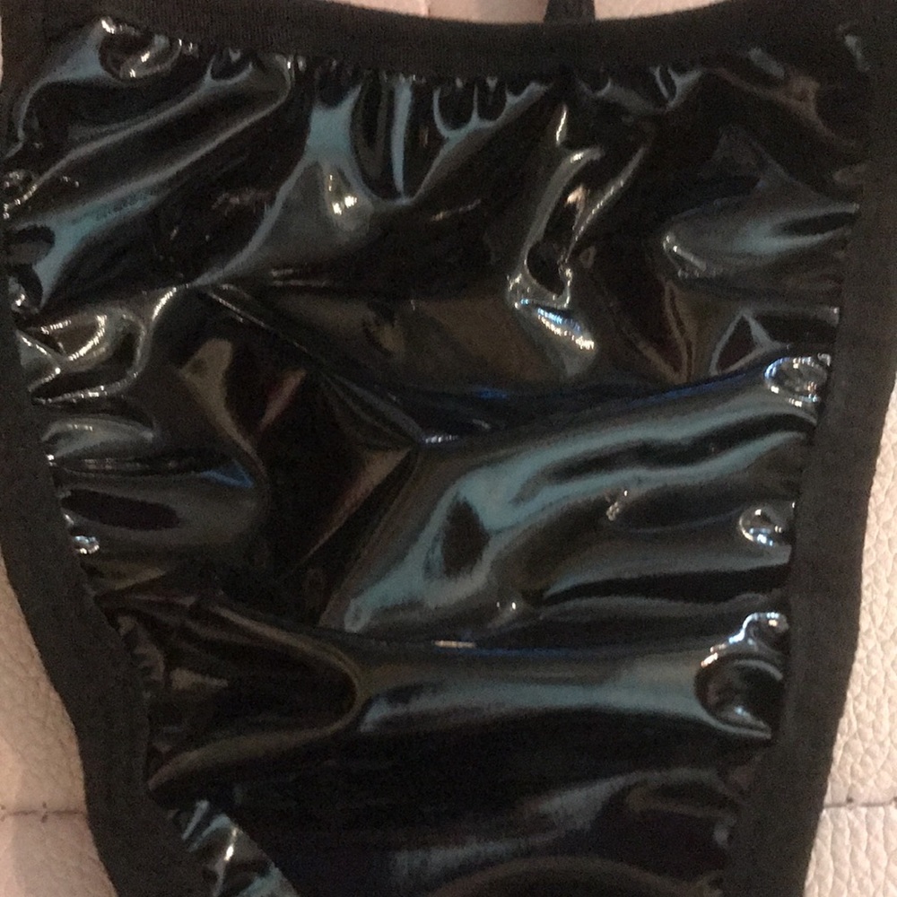 BLACK patent leather panty vinyl shiny thong g string goth lingerie doll costume